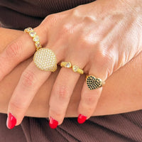 Bezel-Set Heart Zirconia Adjustable Ring – Gold & Silver