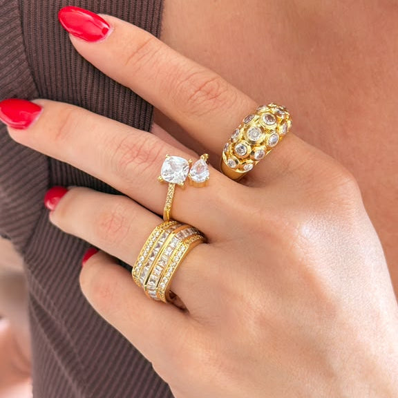 Square & Pear Zirconia Pavé Adjustable Ring