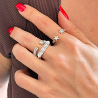 Double Star Crystal Adjustable Ring – Gold & Silver