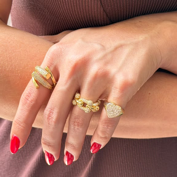 Pavé Zirconia Interlocking Adjustable Ring – Gold