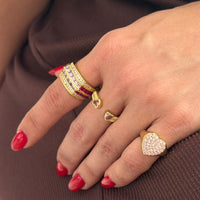 Heart Pavé Signet Adjustable Pinky Ring