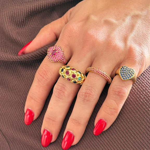 Multi-Bezel Zirconia Adjustable Band Ring