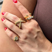 Double Star Crystal Adjustable Ring – Gold & Silver