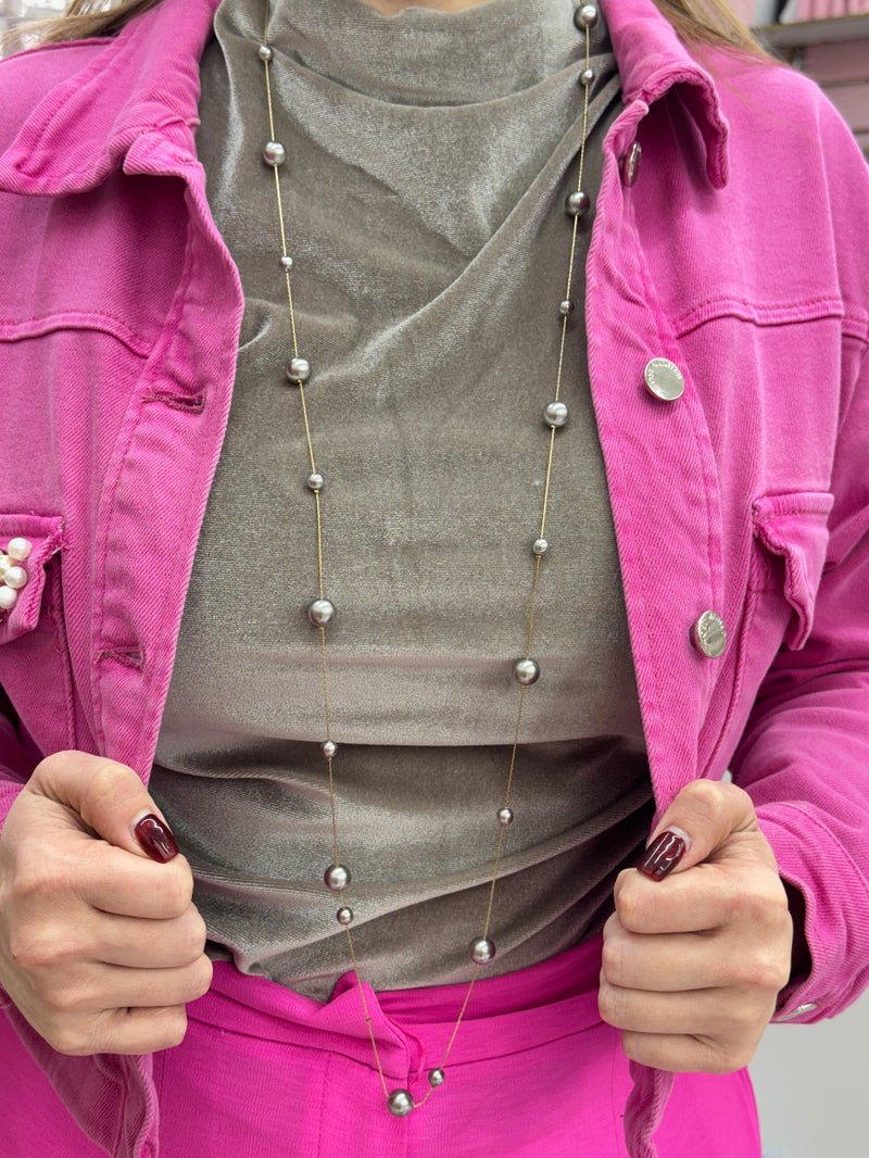 GREY PEARLS LONG CHAIN